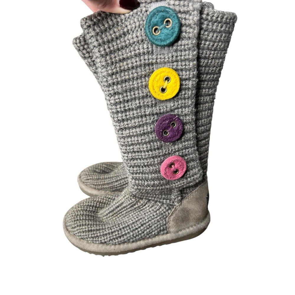UGG Cardy Grey Knit Tall Boot Colored Button Girls Size 11